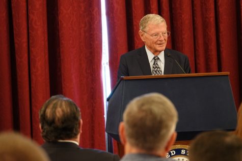 Sen. Jim Inhofe (R-OK) continues efforts on the Senate floor to pass a national defense bill that would authorize military appropriations for 2020. Addison Kliewer/Gaylord News.
