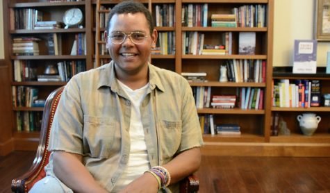 Michael Washington, a public relations junior, sits inside Headington College at the University of Oklahoma’s Norman campus on October 4, 2018. Photo by Addison Kliewer.
