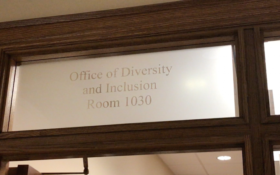 The sign above the front door of Price Business College’s Office of Diversity and Inclusion, located on the first floor of Price in room 1030.