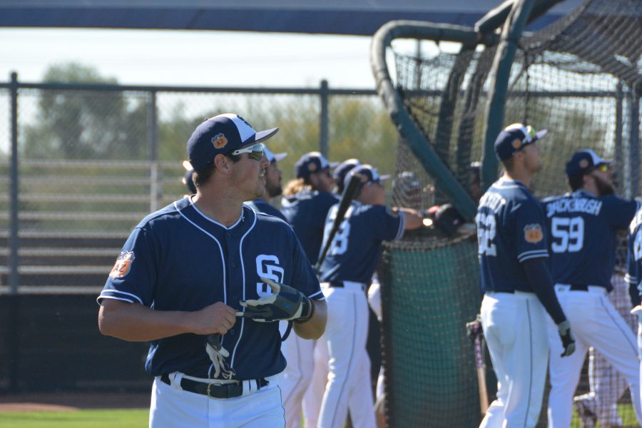 San+Diego+Padres+outfielder+Hunter+Renfroe+watches+a+fly+ball+during+batting+practice+March+13.+Renfroe%2C+a+former+Mississippi+State+star%2C+is+preparing+for+his+first+season+as+a+full+time+major+league+player.