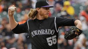 Jonathan Gray, starting pitcher for the Colorado Rockies and a former OU pitcher, throwing on opening day. 