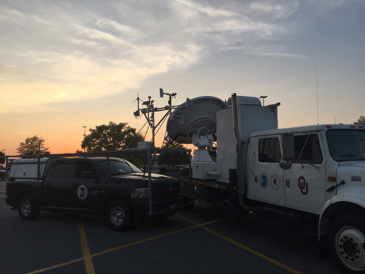 SMART radar and NSSL Mobile Mesonet in Georgia on their way to Fort Lauderdale, Florida.  Photo provided by Addison Alford.  