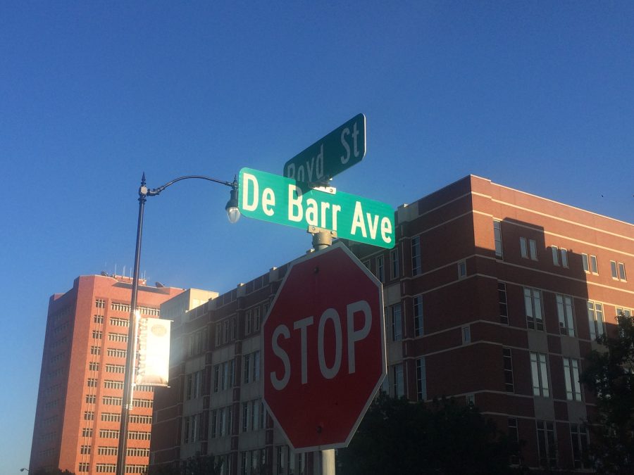 DeBarr+Ave.+located+adjacent+to+Boyd+St.+near+OU%E2%80%99s+Campus+Corner.+Some+student+groups+and+Clark+are+working+toward+changing+the+name+to+Henderson+St.+as+an+initiative+for+inclusivity+for+impacted+students.