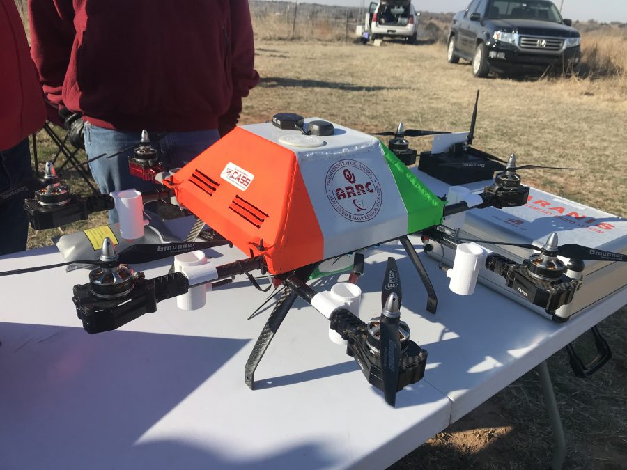 A+drone+the+Oklahoma+Mesonet+team+is+testing+sits+on+a+table+at+the+Kessler+Atmospheric+and+Ecological+Field+Station.+%28Purcell%2C+Oklahoma%2C+March+15%2C+2018%29