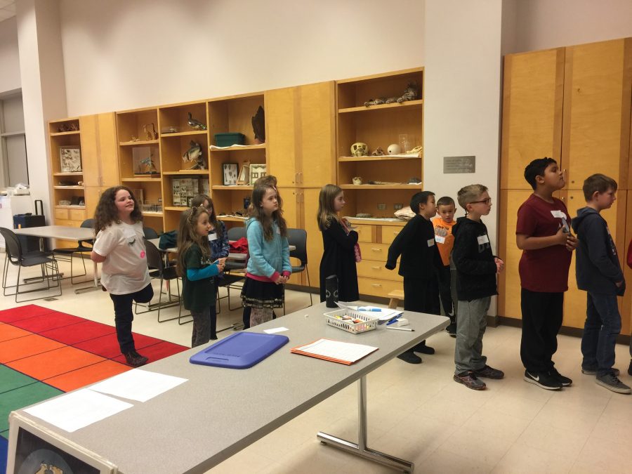 Spike’s Club students line up to go explore the ancient life gallery at Sam Noble Museum of Natural History on Feb. 1, 2018, in Norman.