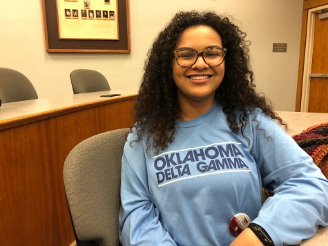 Hennessey Chism, ways and means chair of the Undergraduate Student Congress at the University of Oklahoma in Norman, sits in the meeting room of the Student Government Association Feb. 27.
