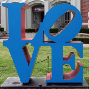  “LOVE”, a sculpture by pop artist William Obering, sits outside the University of Oklahoma’s Jacobson Hall. The sculpture is one of several across OU’s campus owned and upkept by the Fred Jones Jr. Museum of Art.