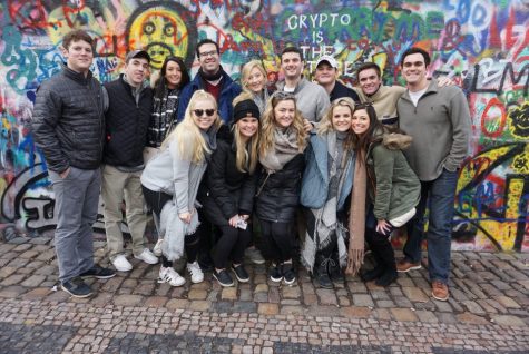 Students studying in Prague, Czech Republic with the Cultural Experiences Abroad (CEA) program. Mac Metzler (back row, far right) is an OU finance student who was connected to CEA through OU Education Abroad. Photo by Mac Metzler.