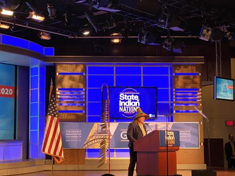 President of the National Congress of American Indians, Fawn Sharp, delivered the State of Indian Nations address on Monday and focused on tribal sovereignty, econimic opportunity, government to government relations and the environment. Hogan Gore/Gaylord News