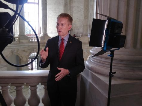 Oklahoma Sen. James Lankford talks with reporters about Supreme Court Justice nominee Amy Coney Barrett and stimulus negotiations. Gaylord News / Jessie Christopher Smith.