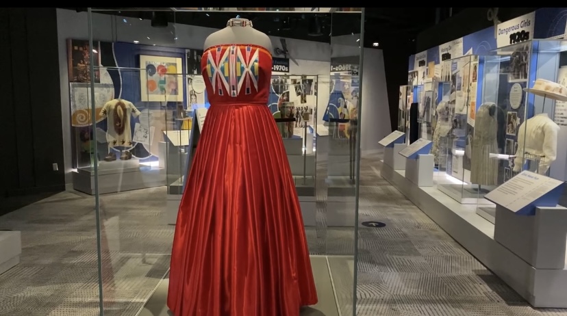 Isabella Aiukli Cornell’s 2018 prom dress on display in Smithsonian Girlhood exhibit.  (Gaylord News/Emma Sears)