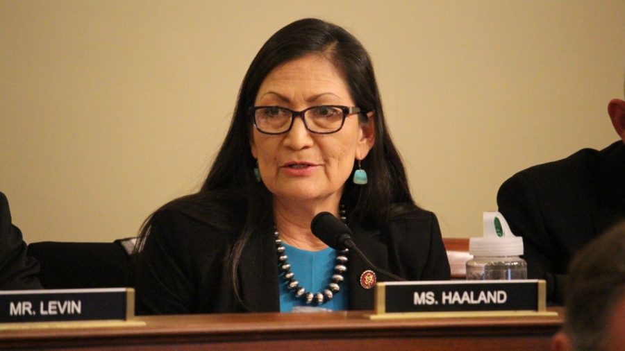 Rep. Deb Haaland, D-N.M., speaking in Congress about the Mashpee Wampanoag Tribe in spring 2020. Haaland is the first Native American selected to run a Cabinet agency after the Senate confirmation of her nomination to be the next secretary of Interior. Photo courtesy House of Representatives