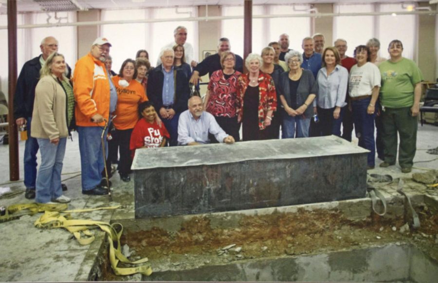 Members of the First Lutheran Church of Oklahoma City attended the opening of the Century Chest on April 22, 2013, after 100 years of it being buried in the church’s basement. Courtesy/Oklahoma Historical Society