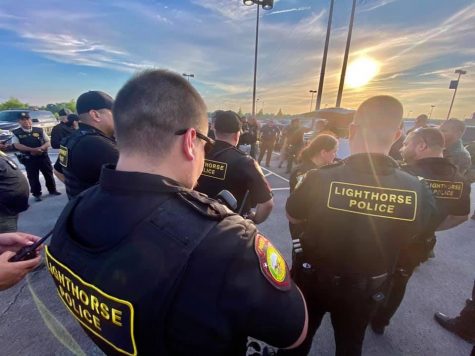 Muscogee Nation Lighthorse Police gather at the River Spirit Casino in preparation for collaborative efforts with the Tulsa Police Department to respond to citizen demonstrations after the killing of George Floyd. (Jason Salsman/Muscogee Nation)
