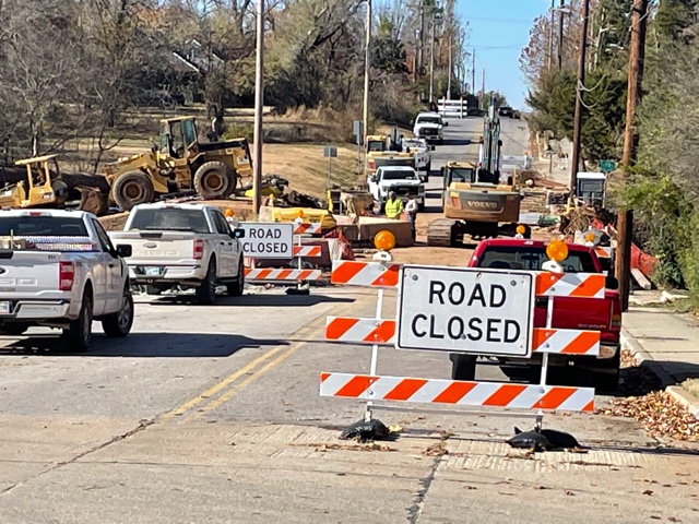 Work continues on the Imhoff Road bridge in Norman that was closed July 29 after structural issues were discovered during an inspection.  It is expected to reopen in early 2022. Gaylord News Photo.