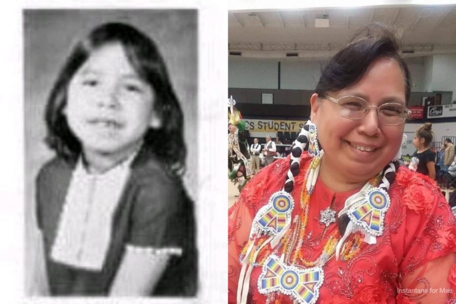 (Left) First grade yearbook photo of Oney M. Roubedeaux at the Concho Indian Boarding School in 1970, (Provided); (Right) headshot of Roubedeaux, (Provided).