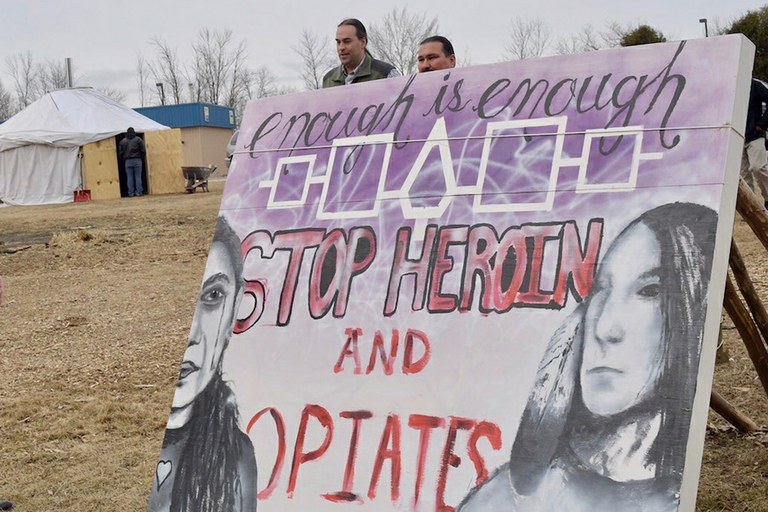 A sign on the Oneida Nation highlights how opioids have affected the community.  Photo courtesy U.S. Department of Interior.