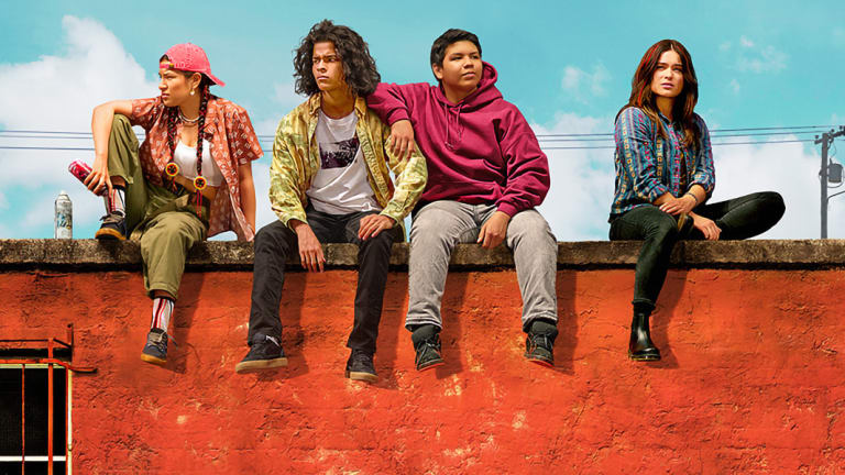 Lane Factor, second from right, with members of the Reservation Dogs cast.  (Photo courtesy FX)