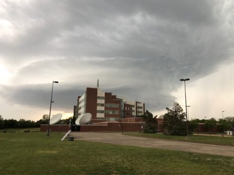 The April 19, 2023, tornado is shown bearing down on the National Weather Service Severe Storms building in Norman moments before it shifted further south. (Photo provided by the National Weather Service).
