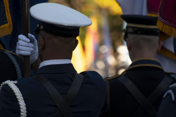 Members of a Ceremonial Guard practice in front of the White House.  Julia Manipella/Gaylord News

