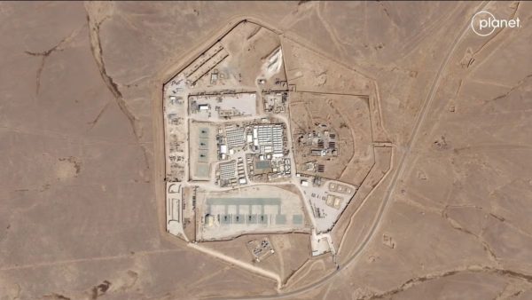 Satellite view of the U.S. military outpost known as Tower 22, in Rukban, Rwaished District, Jordan, on Oct. 12, 2023, in an image from REUTERS.