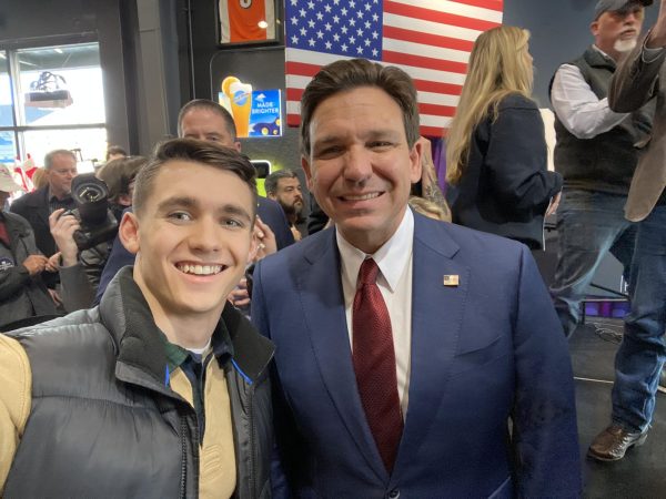 Jack Campbell with Gov. Ron DeSantis in Grimes, Iowa.  Gaylord News/Courtesy Jack Campbell. 

