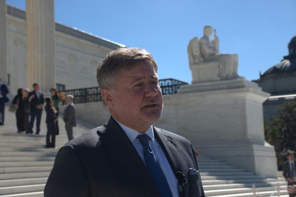 Oklahoma Attorney General Gentner Drummond standing outside the Supreme Court Tuesday conceded that errors were made in Glossip’s prosecution. He supported Glossip’s efforts to seek a new trial and authored a brief calling for the court to order a new trial. Ireland Fitzer/Gaylord News