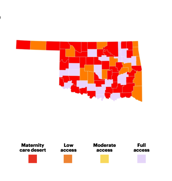 The March of Dimes defines a maternity care desert as an area with zero access to hospitals and birth centers offering obstetric care per the 2023 maternity care deserts report for Oklahoma. Provided / March of Dimes)