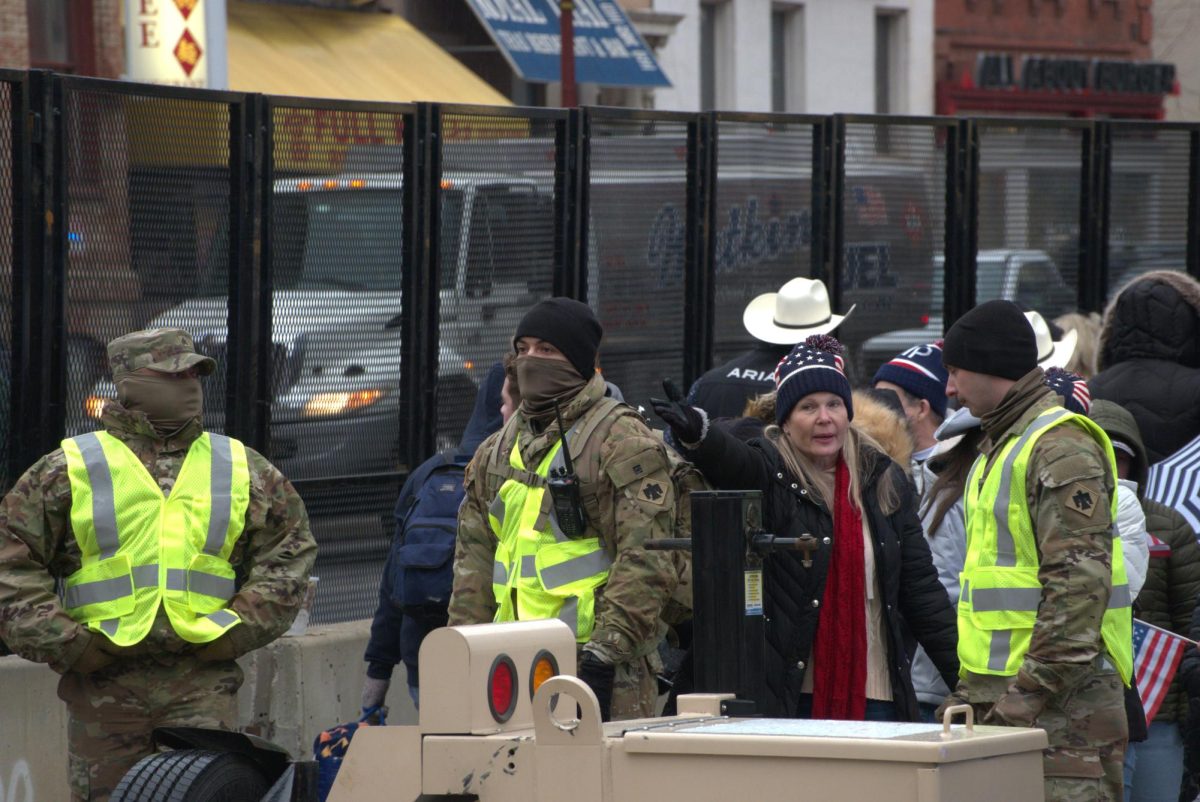 Approximately 100 members of the Oklahoma National Guards traveled to Washington to help provide security for President Donald Trump’s inauguration. Before the Jan. 19 Make America Great Again Rally at Capital One Arena, they provided security at 6th & H St.  Kevin Eagleson/Gaylord News