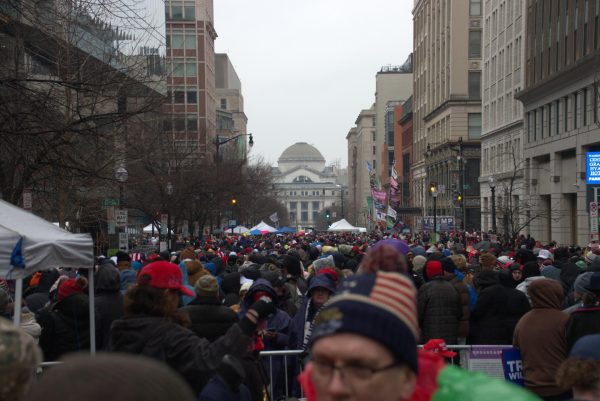 Donald Trump supporters lined the heart of DC this morning for the MAGA Victory Rally at Capitol One Arena. /Kevin Eagleson Gaylord News