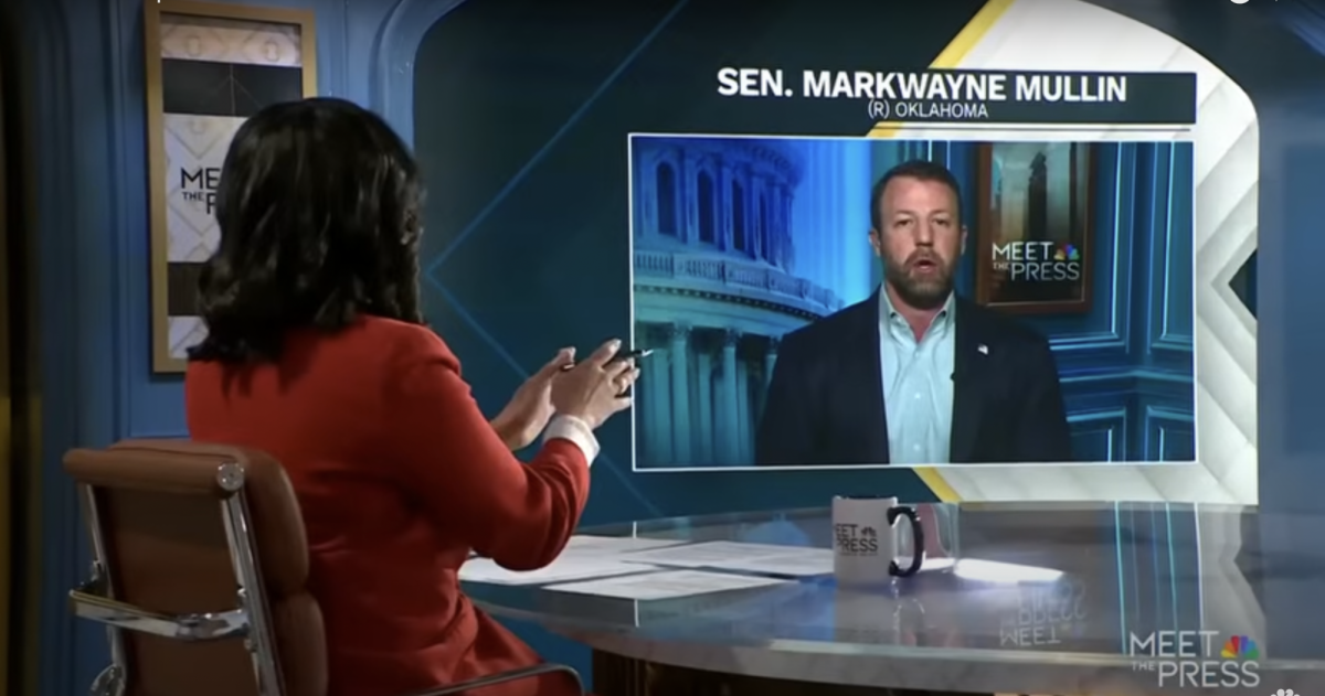 Oklahoma Sen. Markwayne Mullin alleged earlier this week on NBC’s meet the press that the University of Oklahoma and other research institutions have abused grants received from the National Institutes of Health. 
Photo Courtesy of NBC Universal.