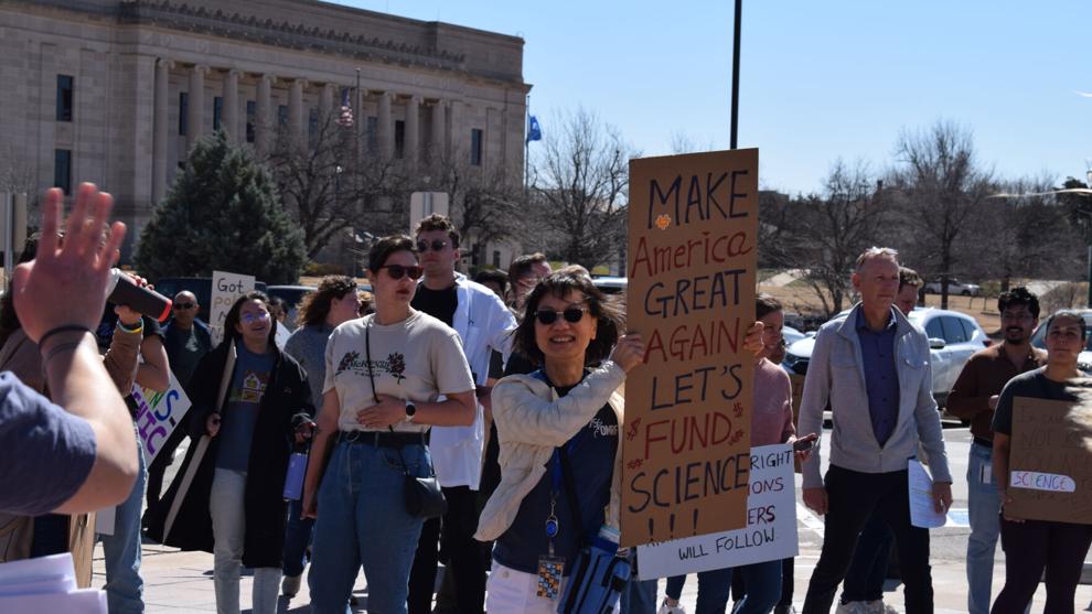 Rally attendees approach the Oklahoma State Capitol during the Stand Up For Science gathering on Mar. 7.

