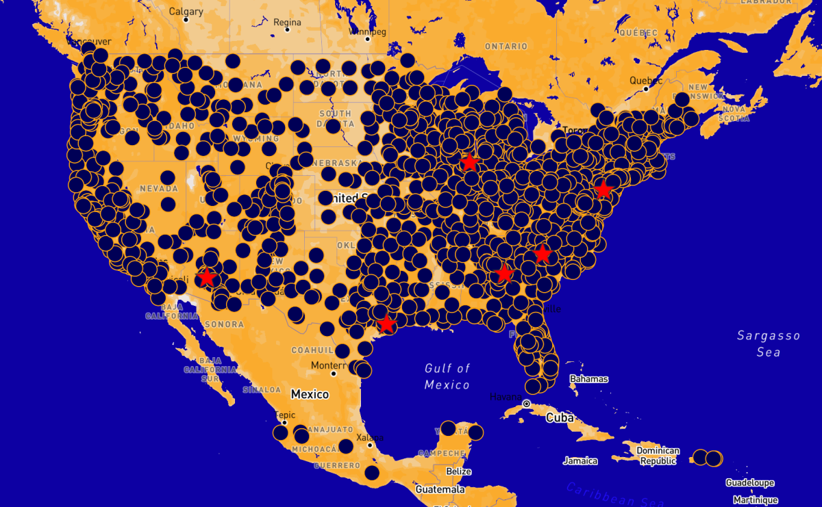 Map of scheduled ‘No Kings’ protests across North America. Courtesy No Kings