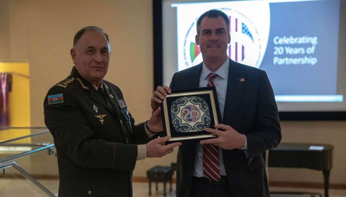 First deputy minister of defense and chief of the general staff of the Azerbaijan Army Col. Gen. Karim Valiyeva and Oklahoma Gov. Kevin Stitt. Courtesy of The Oklahoma National Guard