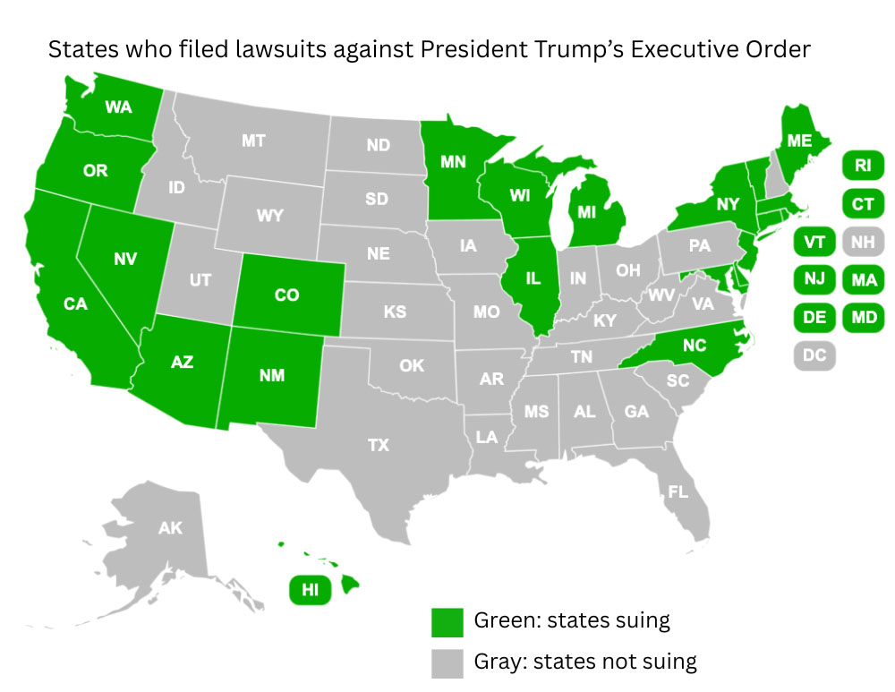 States suing to block President Trump’s birthright citizenship executive order.  Emma Rowland/Gaylord News
