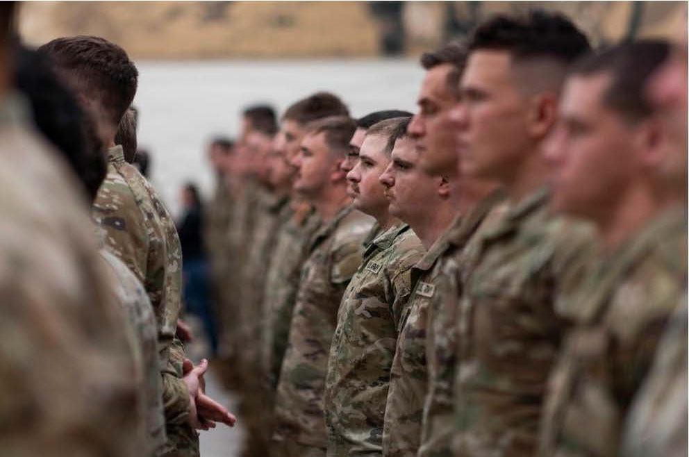 Oklahoma National Guard gather at farewell ceremony in Mustang, OK on Dec. 1.  Photo by Sgt. Haden Tolbert / Oklahoma National Guard