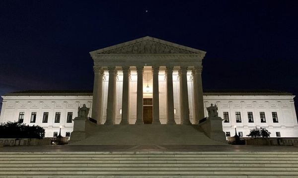 The U.S. Supreme Court at night.