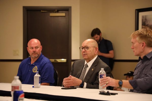 Chickasaw Nation Executive officer of Emergency Management Steve Cash, Chickasaw Nation Gov. Bill Anoatubby and Sen. James Lankford addressed their concerns with Fema officials on April 30, 2024. (left to right).